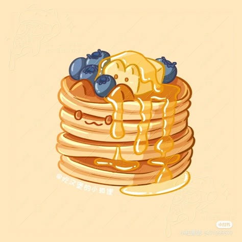 Pancake Art Aesthetic, Pancakes Illustration, Pancake Illustration, Cartoon Pancakes, Pancake Drawing, Honey Art, Pancake Art, Harry Potter Illustrations, Food Illustration Art