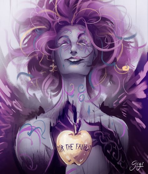 Eris – @gigizetz on Tumblr Greek Stories, Greek Memes, Greek Gods And Goddesses, Greek Mythology Art, Greek And Roman Mythology, Lore Olympus, Roman Mythology, Sailor Moon Art, Mythology Art