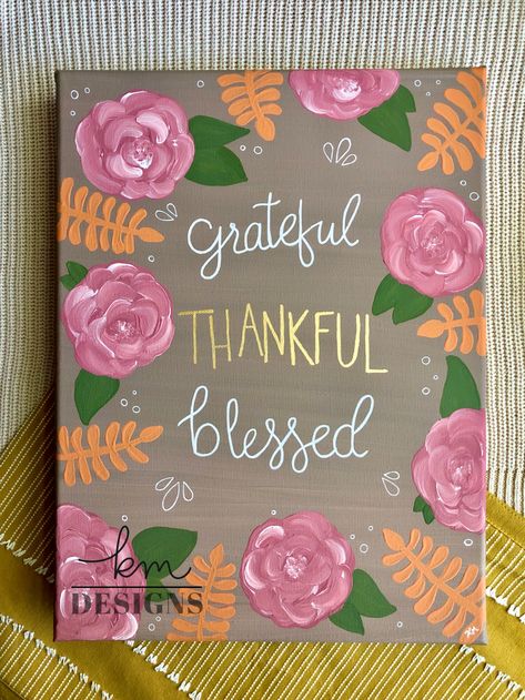 Doodle Art Flowers, Cute Canvas Paintings, Canvas Home Decor, Cute Canvas, Grateful Thankful Blessed, Hand Painted Canvas, Thanksgiving Crafts, Canvas Home, Fall Floral