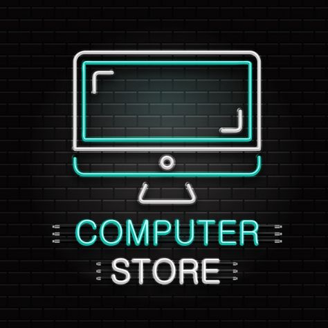 Computer Shop Logo, Laptop Gadgets, Computer Shop, Space Text, Store Concept, Illustration Story, Neon Logo, Electronic Shop, Online Apps