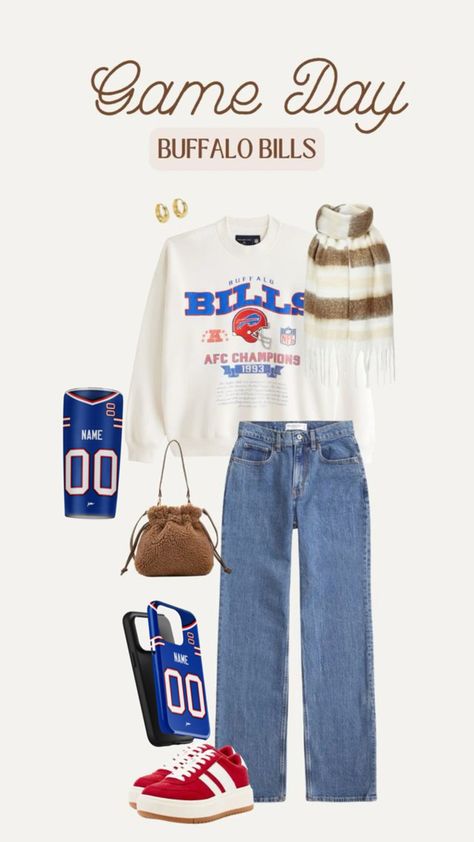 Get ready for game day with our stylish Buffalo Bills game day outfit ideas! From classic jerseys to cozy hoodies and vibrant accessories, we’ve curated the perfect looks to help you cheer on the Bills in style. Personalize your outfit with your name and favorite player’s number for a unique touch. Whether you’re at Highmark Stadium or enjoying the game at home, you’ll be ready to represent your team proudly! Eagles Game Day Outfit, Buffalo Bills Outfit, Super Bowl Outfits, Buffalo Bills Game Day, Football Game Day Outfit, Eagles Game Day, Buffalo Bills Game, Nfl Bills, Super Bowl Outfit