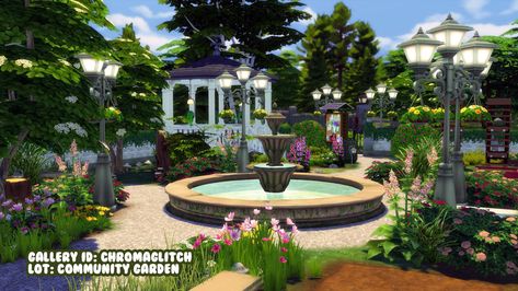 🍀 COMMUNITY GARDEN 🍀 This was a fun lot to landscape, I made a community garden with a functional gazebo. ____ Tags: #simstagram #ts4build #thesims4builds #sims4build #ts4 #cozygamingcommunity #sims4builds #cozygamer #sims4 #ShowUsYourBuilds #TheSims4 #CozyGaming Sims 4 Gazebo, Community Garden, Sims 4 Build, Community Gardening, July 17, The Sims4, Sims 4, Gazebo, Gaming