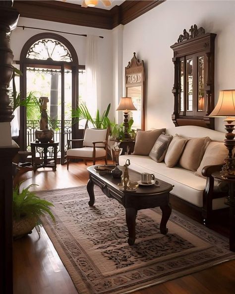 Vintage Indian Interior Design, Vintage Drawing Room Interior, Indian Inspired Decor Living Rooms, Indian Interior Design Living Rooms, Traditional Indian Houses Interior, Heritage Interior Design, Indian House Interior, Indian Living Room Decor, Eclectic Interior Design Vintage