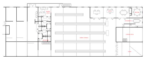 Warehouse Blueprint Warehouse Blueprints, Loading Dock, Office Area, Office Layout, Meeting Rooms, Office Bathroom, Private Office, Types Of Flooring, Fabric Storage