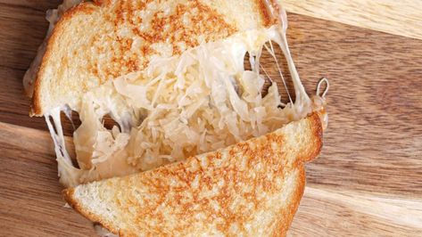 Muenster Kraut Grilled Cheese Sandwich Sour Kraut, Grill Cheese Sandwich Recipes, Muenster Cheese, Cheese Sandwich Recipes, Classic Sandwich, No Meat, Toasted Bread, Cheese Sandwich, Cabbage Recipes