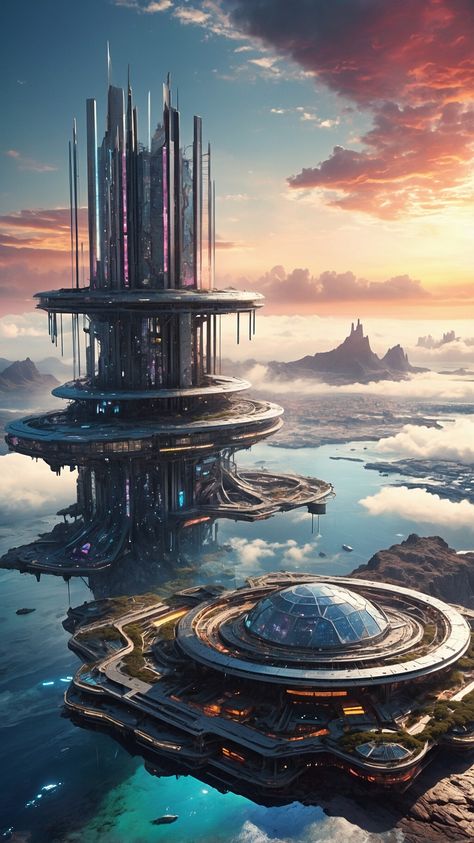 Alien City, Futuristic Cityscape, Holographic Displays, Traveller Rpg, Space Ship Concept Art, Flying Vehicles, Future Buildings, Eco City, Sustainable City