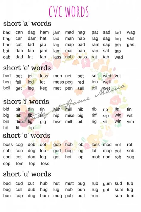 Montessori Preschool Curriculum, Short E Sound, Cvc Practice, 4 Letter Words, Short I Words, Short E Words, Family Words, Cvc Words Worksheets, Cv Words