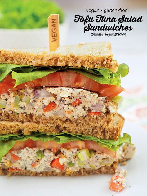 Pack your lunch box with Vegan Tofu Tuna Salad Sandwiches! They’re great for the office or for school! This easy recipe is vegan and gluten-free.  #vegan #lunch #recipe #glutenfree #sandwich Tofu Tuna, Tuna Salad Sandwiches, Vegan Lunch Ideas, Recipes Tofu, Vegan Sandwich Recipes, Vegan Sandwiches, Tofu Recipes Vegan, Pack Your Lunch, Tuna Salad Sandwich