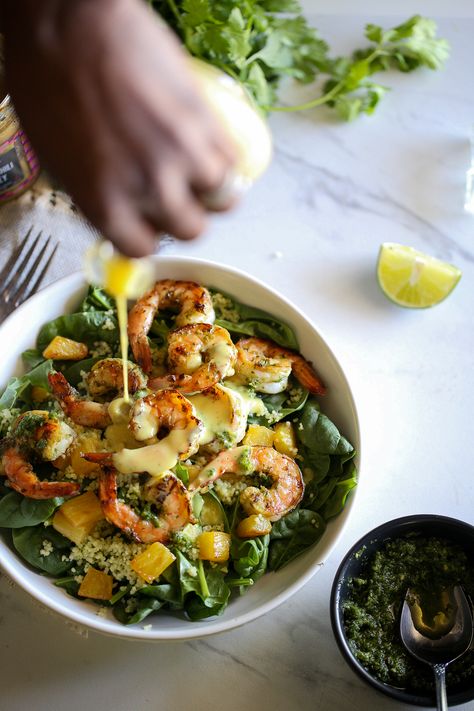 Cilantro Lime Shrimp Salad With Couscous Cilantro Lime Shrimp Salad, Shrimp Couscous, Caramelized Pineapple, Fun Foods To Make, Cilantro Lime Shrimp, Lime Shrimp, Baby Arugula, Couscous Salad, Shrimp Salad