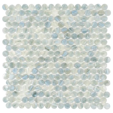 Apollo Tile 12" x 12" Glass Penny Round Mosaic Wall & Floor Tile | Wayfair Shower Mosaic Tile Ideas Floor, Penny Round Tiles Bathroom, Penny Round Tile Bathroom, Penny Tile Bathroom Floor, Penny Tiles Bathroom, Sea Glass Tile, Glass Tile Shower, Bathrooms Showers, Cottage Bath