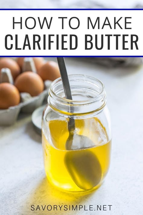 Learn how to make clarified butter in this tutorial with step-by-step photos! Clarified butter can be used for searing, sautéing, and more, all while adding tons of flavor. #butter #tutorial #savorysimple Homemade Ghee, Vegetarian Instant Pot Recipes, Making Ghee, Vegetarian Instant Pot, Cooking Tutorials, Cooking For Beginners, Clarified Butter, Cooking Basics, Authentic Indian