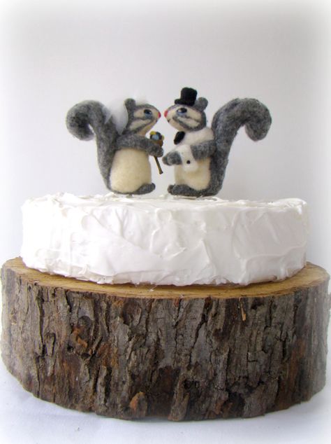 An Adorable Squirrel Wedding Cake Topper - perfect for fall weddings Squirrel Cake Topper, Squirrel Wedding, Manly Wedding, Squirrel Cake, Felted Squirrel, Bride And Groom Wedding Cake, Cliff Side, Groom Wedding Cake, Bride And Groom Cake Toppers