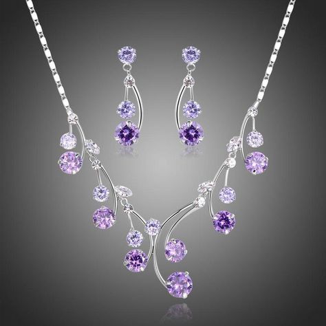 Purple Jewelry Set, Drop Necklaces, Fancy Jewelry Necklace, Princess Jewelry, Purple Jewelry, Classy Jewelry, Fancy Jewellery, Fancy Jewelry, Girly Jewelry