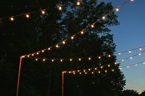 cafe lights Cafe Lighting Ideas Outdoor, Back Porch Cafe Lights, Cafe Lights Backyard Fence, Deck Cafe Lights, Backyard Cafe Lights, Cafe Lights Backyard, String Lights In Coffee Shop, Midwestern Landscape, Pario String Lights