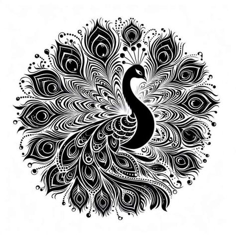 Mandala Peacock Design, Peacock Black And White, Peacock Mandala Art, Bird Mandala, First Tattoo Ideas, Peacock Mandala, Wood Burning Patterns Stencil, Peacock Embroidery Designs, Saree Painting Designs