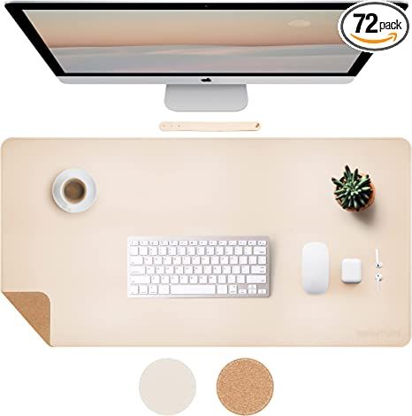 Cute Laptop Desk Setup, Desk Pad Ideas, Desk Mat Ideas, Home Work Desk, White Desk Accessories, Cork Desk Pad, Non Slip Desk Mat, Desk Leather Pad, Extra Large Desk Mat