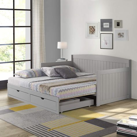 Amazon.com: Alaterre Furniture Harmony Wood Daybed, Single, Dove Gray Brazilian Pine Trundle Bed for Sleepovers with Kids, 2 Pull-Out Drawers, 220lbs Weight Capacity, Twin-Size Bed, Modern, Sturdy, Durable : Home & Kitchen Kids Daybed, Daybed Frame, Sofa Bed Bedroom, Space Saving Beds, Wood Daybed, Lit King Size, Daybed With Storage, Guest Room Office, Twin Mattress Size