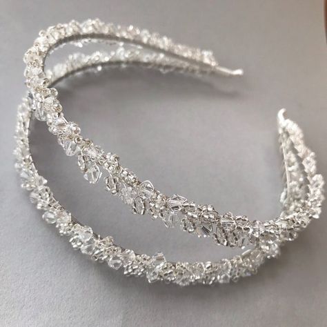 Double Headband, Crystal Bridal Headband, Bridal Hair Bands, Floral Wedding Hair, Bead Hair Accessories, Tousled Hair, Crystal Hair Accessories, Silver Tiara, Double Wedding