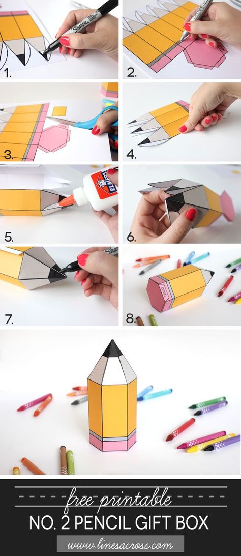 Free Printable No. 2 Pencil Gift Boxes | "Lines Across" | Bloglovin’ No 2 Pencil, Printable Box, Pencil Gift, Pencil Boxes, Box Template, Diy Box, Paper Toys, Paper Projects, Paper Box