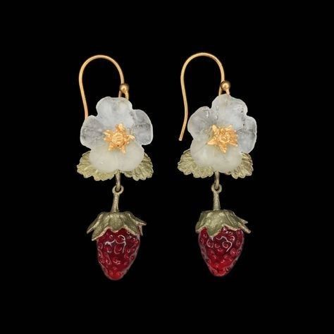 Flower Wire, Michael Michaud, Piskel Art, Strawberry Earrings, Fresh Fruit Salad, Red Strawberry, Funky Jewelry, Glass Flowers, 24kt Gold