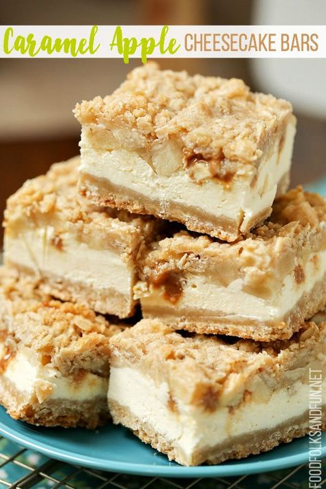 Best Dessert Bars, Apple Cheesecake Bars, Caramel Apple Cheesecake Bars, Paula Dean, Caramel Chocolate Chip Cookies, Caramel Apple Cheesecake, The Best Dessert, Apple Cheesecake, Dessert Bar Recipe