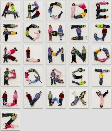 Kids make letters with their bodies.  We take pix and spell words Sound Activities, Classe D'art, Class Art Projects, Reggio Classroom, School Auction, Auction Projects, Alphabet Number, Cute Alphabet, Alphabet A