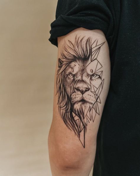 Lion Wrist Tattoo Women, Buddha Shoulder Tattoo, Leg Lion Tattoo, Lion And Sun Tattoo, Lion Cross Tattoo, Mandala Lion Tattoo, Leon Tattoo, Unique Animal Tattoos, Lion Shoulder Tattoo