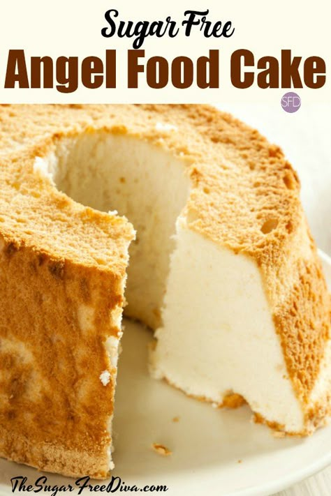 Sugar Free Angel Food Cake Recipe, Sugar Free Angel Food Cake, Sugar Free Desserts Easy, Sugar Free Baking, Sugar Free Recipes Desserts, Sugar Free Cake, Free Angel, Low Carb Dessert, Angel Cake