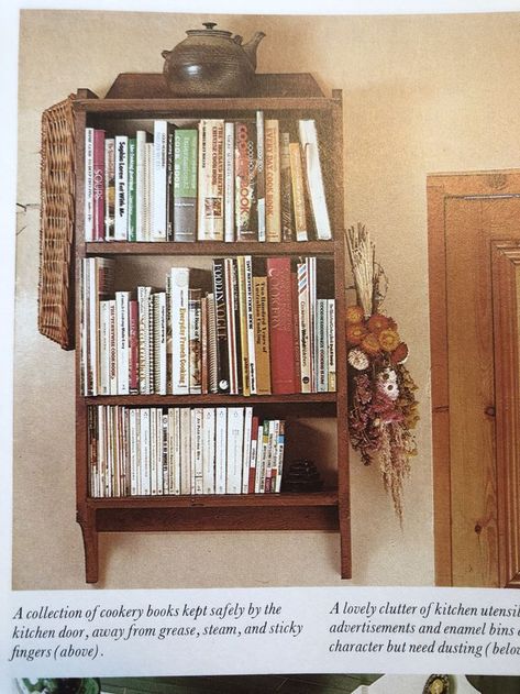 Cookery Books In Kitchen, Kitchen With Cookbook Shelf, Kitchen Counter Bookshelf, Cookbook Storage Small Kitchen, Cookbook Shelf In Kitchen, Cook Book Display Ideas, Cookbooks In Kitchen, Kitchen Cookbook Storage, Kitchen Cookbook Shelf