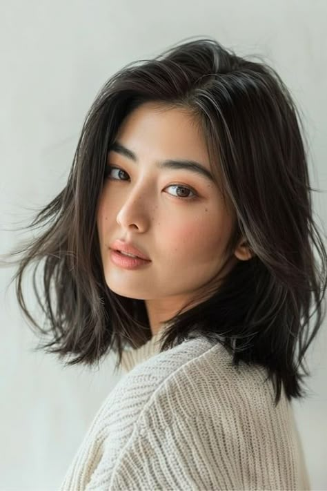 40 Trendsetting Medium-Length Layered Haircuts for 2024 - The Hairstyle Edit Medium Layer With Face Framing, Medium Length Hair Styles For Asian Women, Bob For Asian Hair, Modern Asian Hairstyles Women, High Cheekbone Haircuts, Mid Length Lob Straight, Long Bob Hairstyles Korean, Collarbone Length Hair Wavy Natural, Internal Layers Haircut Medium