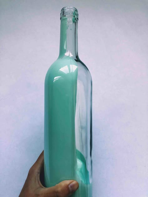 How To Paint The Inside Of A Bottle, How To Paint Wine Bottles Diy, Painting Inside Glass Bottles, Decoupage Ideas On Glass Wine Bottles, Painting Glass Bottles Diy, How To Paint Bottles Diy, What Paint To Use On Glass Bottles, Painting A Wine Bottle, Paint Glass Bottles Diy