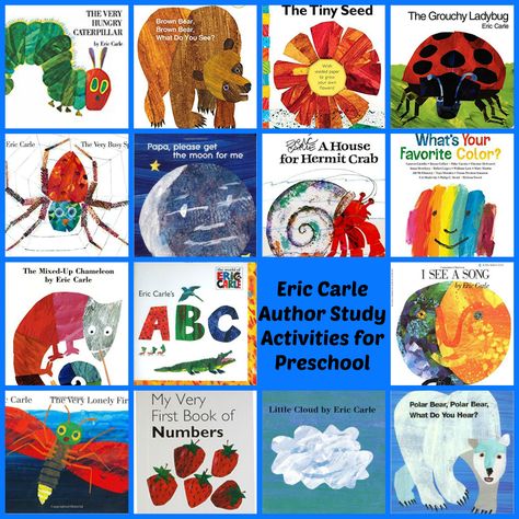 Eric Carle Theme and Author Study Activities for Preschool! Eric Carle Worksheets, Author Study Kindergarten, Eric Carle Activities Preschool, Eric Carle Preschool, Eric Carle Classroom Decor, Eric Carle Classroom Theme, Eric Carle Author Study, Eric Carle Crafts, Eric Carle Classroom