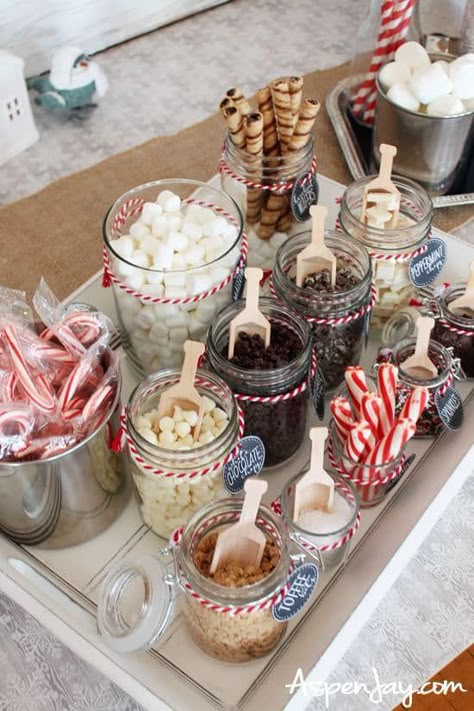 Samantha Jane Cocoa Bar Ideas, Hot Cocoa Bar Ideas, Holiday Hot Cocoa Bar, Hot Cocoa Bar Christmas, Christmas Hot Chocolate Bar, Hot Cocoa Party, Best Christmas Appetizers, Cocoa Party, Christmas Hot Cocoa