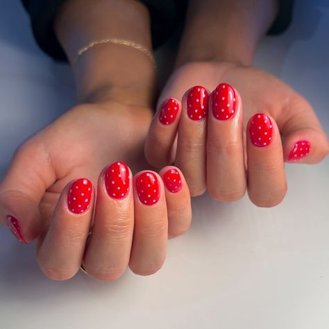 The viral polka dots but make it Christmas💖❤️ #nails #nailinspo #christmasnails #christmasnailinspo #holidays #holidaynails #rednails Winter Polka Dot Nails, Chrome Polka Dot Nails, Red Nails With Polka Dots, Polka Dot Nails Red, Christmas Nails Polka Dots, Red And White Polka Dot Nails, Christmas Polka Dot Nails, Red Polka Dot Nails, Acrylic Christmas Nail Designs