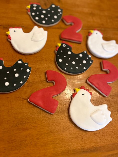 Chicken cookies
Cookies
Royal icing
Birthday
Second birthday 
This chick is two
Chickens Cockadoodle Two Birthday, Chicken Birthday, Baby Planning, 2 Birthday, Second Birthday, 1st Birthdays, Birthday Cookies, 2nd Birthday Parties, Future Kids