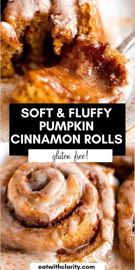 These gluten free pumpkin spice cinnamon rolls are easy to make, dairy free friendly, soft, fluffy and perfect for a gluten free fall dessert. Paleo Cinnamon Rolls Easy, Gluten Free Cinnamon Roll Pancakes, Gluten Free Sweet Rolls, Pumpkin Dairy Free Recipes, Paleo Pumpkin Roll, Gluten Free Pumpkin Cinnamon Rolls, Gluten Free Cinnamon Buns, Paleo Cinnamon Rolls, Fall Desserts Gluten Free