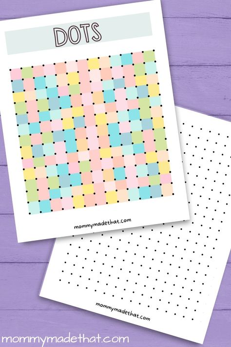 Dot Game Printable, Paper Games For Adults, Games For Road Trips, Free Preschool Activities, Dots And Boxes, Pen And Paper Games, Dots Game, Printable Games For Kids, Printable Board Games