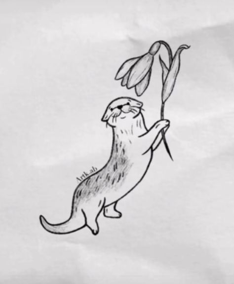 Simple Ferret Tattoo, Tiny Otter Tattoo, Fine Line Otter Tattoo, Simple Otter Drawing, Cartoon Otter Drawing, Animal Tattoo Simple, Sea Otter Drawing Easy, Fine Line Tattoo Animal, River Otter Tattoo