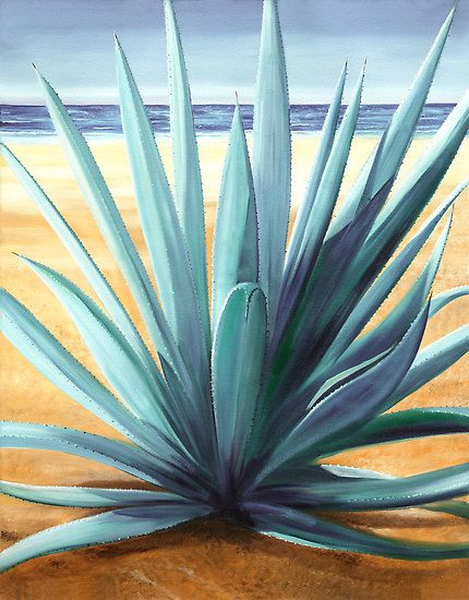 Cactus Paintings, California Wildflowers, Watercolor Scenery, Mexican Beaches, Cactus Painting, Oil Painting Tutorial, Agave Plant, Mexico Art, Desert Art