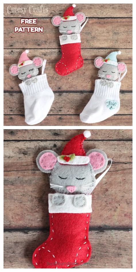 Christmas Mouse Ornament Free Sewing Patterns | Fabric Art DIY Diy Felt Mouse Ornament, Christmas Mouse Ornament Diy, Diy Mouse Ornament, Sock Mouse Diy, Felt Christmas Ornaments Free Patterns, Christmas Animal Crafts, Free Christmas Felt Patterns, Felt Ornaments Patterns Free Diy Crafts, Christmas Mouse Craft