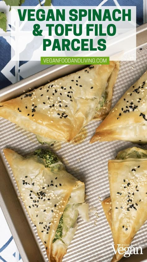 Vegan Spinach & Tofu Filo Parcels Filo Parcels, Spinach Tofu, Filo Pastry Recipes, Vegan Spinach, Veg Recipe, Work Food, Filo Pastry, Vegan Pie, Work Meals