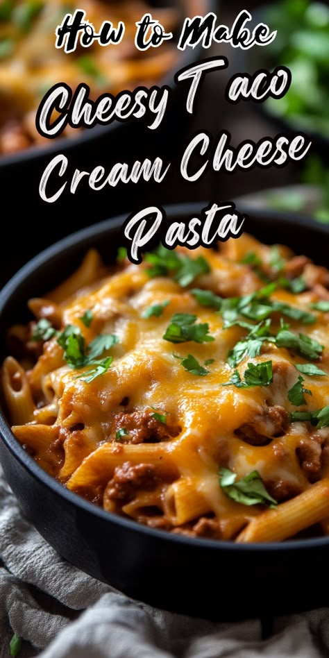 CHEESY TACO CREAM CHEESE PASTA Cream Cheese Meals Dinners, 3 Cheese Pasta Recipes, Cream Cheese Supper Recipes, Cheesy Taco Cream Cheese Pasta, Cream Cheese Savory Recipes, Pasta Recipes Cream Cheese, Ground Beef And Cream Cheese Recipes, Recipes With Cream Cheese Dinner, What To Make With Cream Cheese