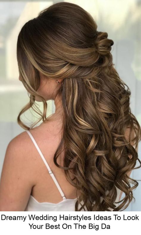 Dreamy Wedding Hairstyles Ideas To Look Your Best On The Big Da #blackhairstyleideas Formal Hairstyles Updo, Formal Hairstyles For Long Hair, Homecoming Hairstyles For Medium Length, Fast Hairstyles, Wedding Hairstyles Half Up Half Down, Long Wavy Hair, Haircuts For Long Hair, Modern Hairstyles, Long Straight Hair