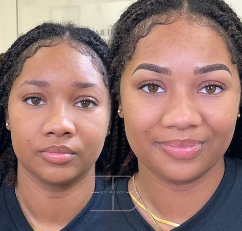 Perfect Microblading Eyebrows, Arch Eyebrows Black Women, Medium Arch Eyebrows, Nano Combo Brows, Eyebrow Inspo Natural, Nano Eyebrows, Combo Brows Microblading, Hybrid Brows, Arch Eyebrows