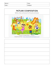 Picture Composition Worksheet – Grade 1 - Garden Picture Composition Worksheet Grade 1, Composition For Grade 1, Worksheet Grade 1, Composition Worksheet, Picture Story Writing, Descriptive Writing Activities, Creative Writing Topics, English Creative Writing, Picture Comprehension