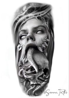 Dark Horror Tattoo, Dark Realism Tattoo Design, Demon Face Tattoo, Scary Tattoos Dark Art, Dark Realism Tattoo, Scary Tattoo Designs, Demon Tattoo Designs, Horror Tattoo Ideas Dark Art, Horror Tattoo Designs