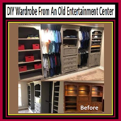 DIY Wardrobe From An Old Entertainment Center Closet Entertainment Center, Entertainment Center Repurpose Closet, Diy Entertainment Center Repurpose, Repurposed Entertainment Center Ideas, Old Entertainment Center Repurpose, Tv Armoire Repurposed, Repurposed Entertainment Center, Armoire Repurpose, Condo Makeover