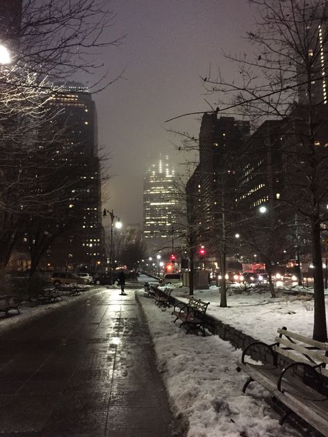 February15 Battery Park February Aesthetic Winter, February Aesthetic Photography, February Aesthetic, Snowy City, Battery Park, Winter Street, I Love Winter, Night Scenery, Winter Vibes