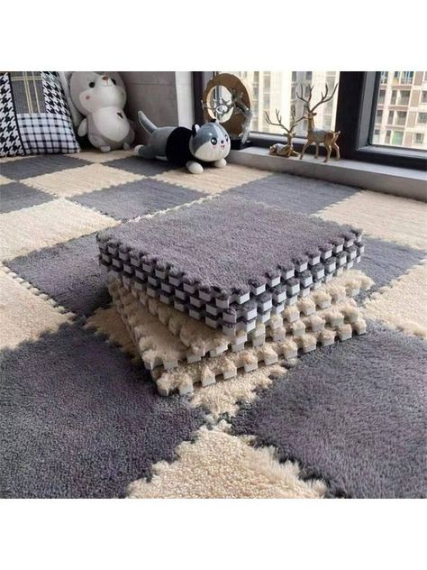 8pcs Square Jigsaw Puzzle Style Carpet Tiles For Living Room Sofa & Bedroom, INS Design Area Rug 4 Gray + 4 Camel    EVA     Home Decor, size features are:Bust: ,Length: ,Sleeve Length: Carpet Tape, Living Room Tiles, Kilim Pattern, Childrens Rugs, Style Carpet, Modern Tiles, Princess Room, Baby Play Mat, Room Carpet