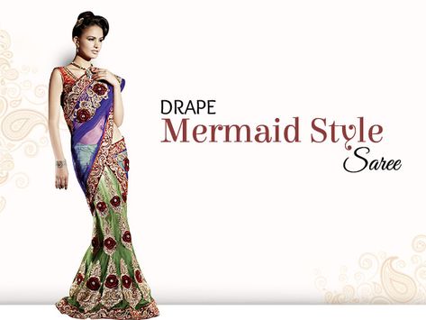 Mermaid style is a contemporary style of draping saree. Learn this easy steps and drape mermaid style saree anytime, anywhere... Read more. Mermaid Style Saree, Draping Saree, Drape Sarees, Drape Saree, Utsav Fashion, Century Clothing, Mermaid Style, Mermaid Fashion, Saree Styles